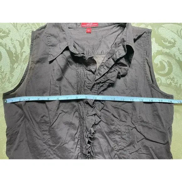 Oscar Oscar De La Renta Company Large Blouse Brown Sleeveless Ruffled Button Up - Picture 7 of 8